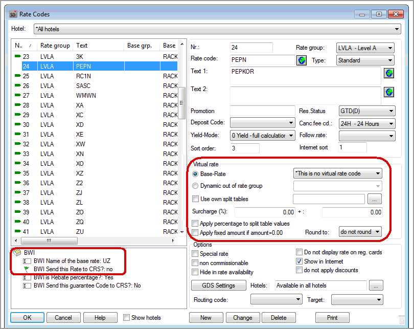 Rate Codes / Rate Code Details